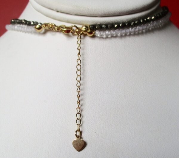 Vintage Double Locket Necklace With Natural Hematite Bead & Crystal Bead Necklace - Image 5