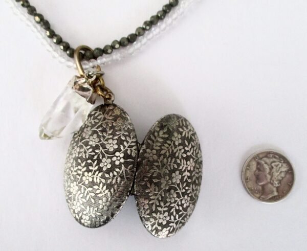 Vintage Double Locket Necklace With Natural Hematite Bead & Crystal Bead Necklace - Image 8
