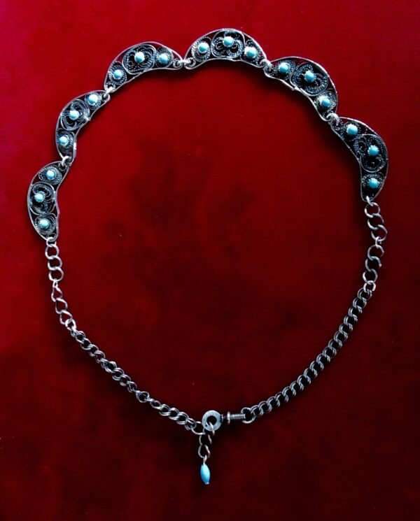 Vintage  Middle Eastern Sterling Silver & Turquoise Glass  Bead Choker Necklace - Image 5