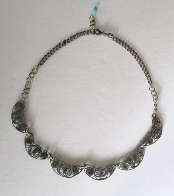 Vintage  Middle Eastern Sterling Silver & Turquoise Glass  Bead Choker Necklace - Image 9