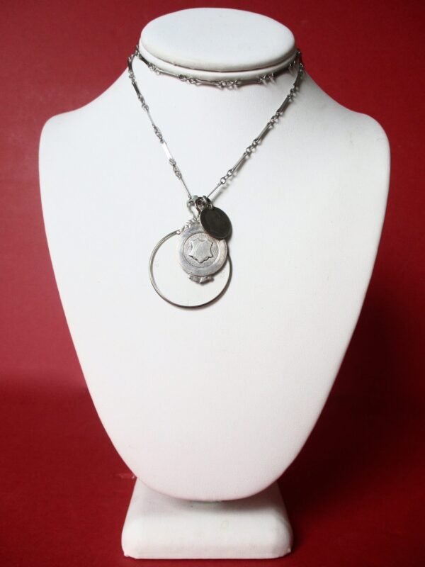 Antique Sterling Silver Chain Necklace With (3) Pendants
