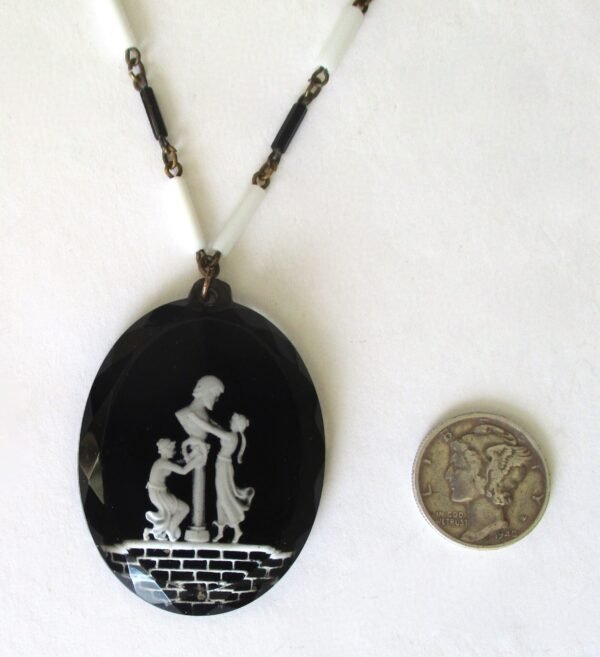 Antique Art-Deco Reverse-Etched Glass Cameo Pendant  Necklace/Boho/Shabby Chic - Image 6