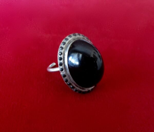 Antique Adjustable Sterling Silver & French Jet (black glass) Ring - Image 3