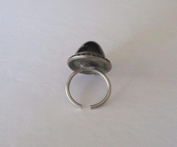 Antique Adjustable Sterling Silver & French Jet (black glass) Ring - Image 7