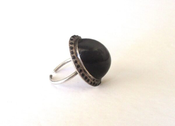 Antique Adjustable Sterling Silver & French Jet (black glass) Ring - Image 2
