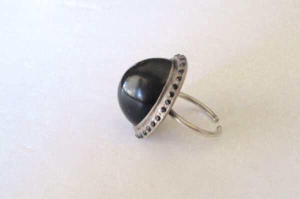 Antique Adjustable Sterling Silver & French Jet (black glass) Ring - Image 4
