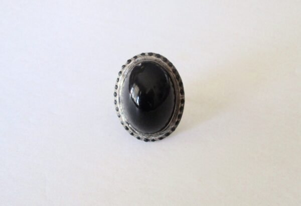 Antique Adjustable Sterling Silver & French Jet (black glass) Ring - Image 5