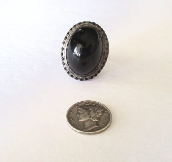 Antique Adjustable Sterling Silver & French Jet (black glass) Ring - Image 6