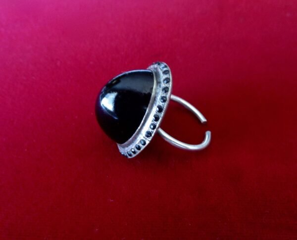 Antique Adjustable Sterling Silver & French Jet (black glass) Ring