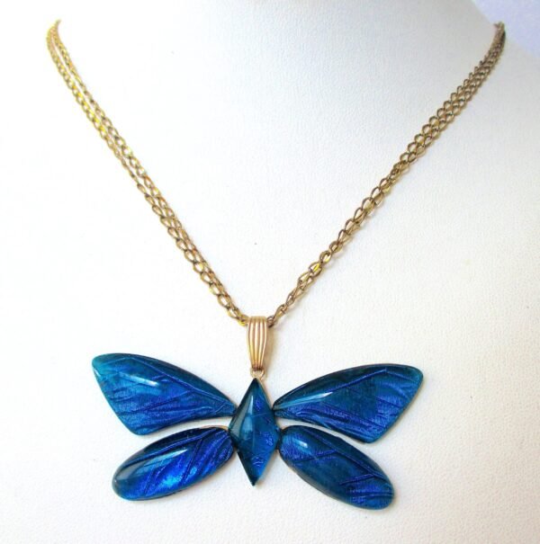 Antique Blue Butterfly Glass Pendant/Necklace - Image 3
