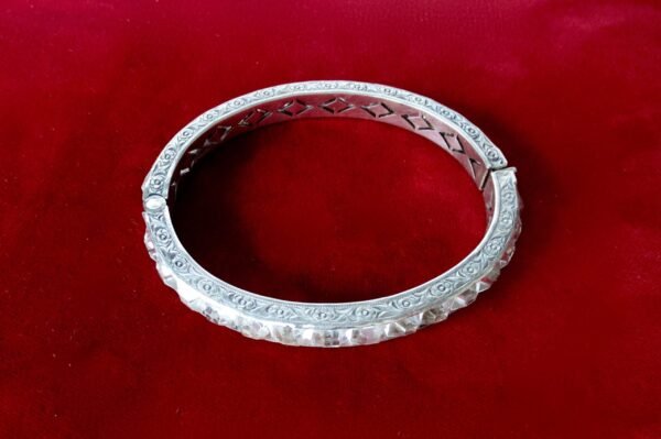 Antique Art-Deco Sterling Silver & Clear Paste Hinged Bangle Bracelet - Image 2