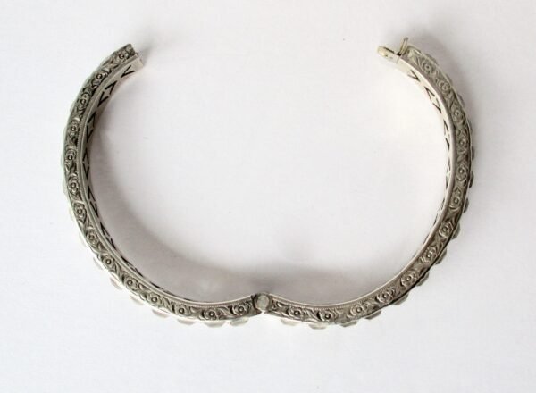 Antique Art-Deco Sterling Silver & Clear Paste Hinged Bangle Bracelet - Image 5