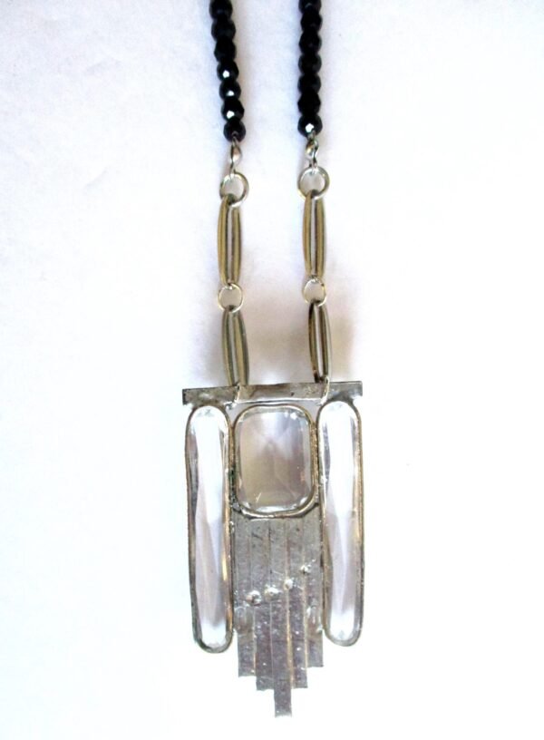 Antique Art-Deco Pendant Necklace With Black Glass Bead Chain - Image 5