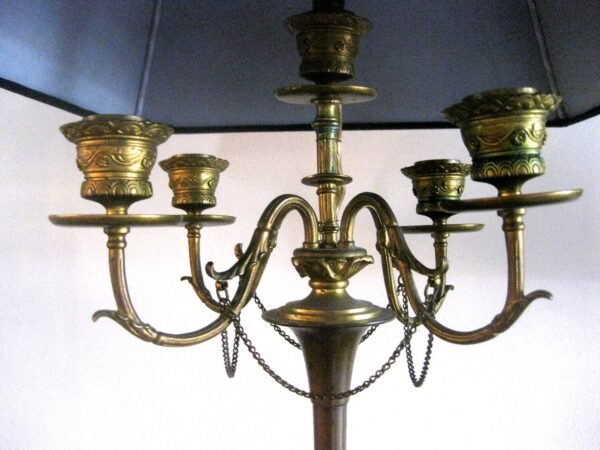 Henry Cahieux & Ferdinand Barbedienne (Signed)  Napoleon III-Era French Patinated Bronze Lamp With Marble Base and  Shade - Image 2