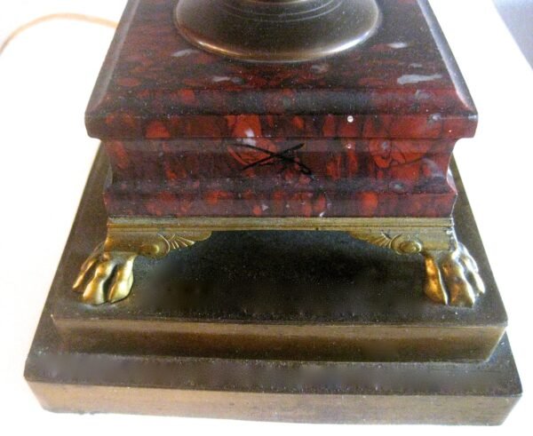 Henry Cahieux & Ferdinand Barbedienne (Signed)  Napoleon III-Era French Patinated Bronze Lamp With Marble Base and  Shade - Image 3
