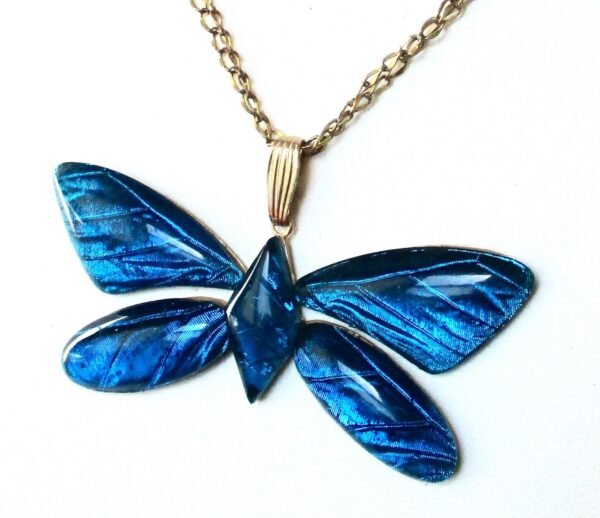 Antique Blue Butterfly Glass Pendant/Necklace