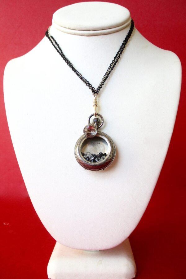 Antique Victorian Shaker Locket Necklace With Georgian Round Paste Button