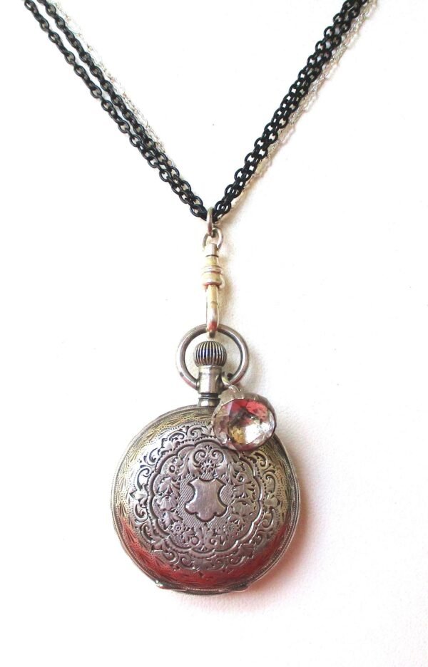 Antique Victorian Shaker Locket Necklace With Georgian Round Paste Button - Image 5