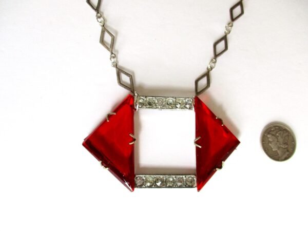 Antique Art-Deco Red Crystal Necklace With Clear Paste Stones - Image 5