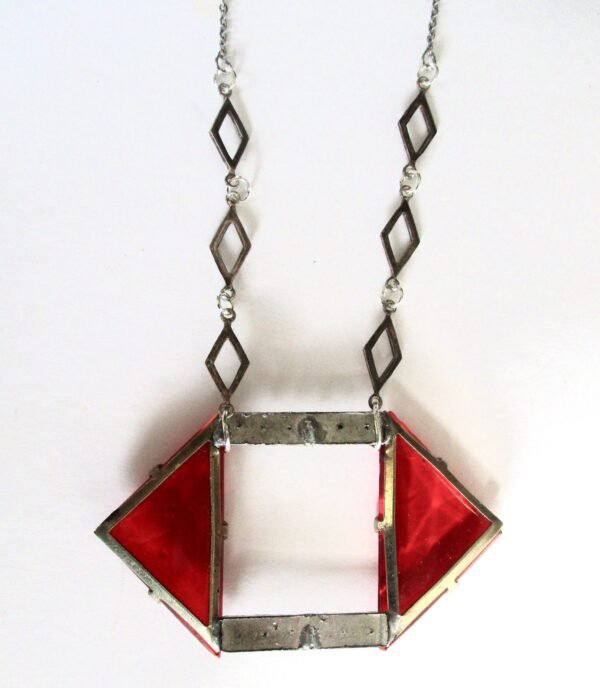 Antique Art-Deco Red Crystal Necklace With Clear Paste Stones - Image 6