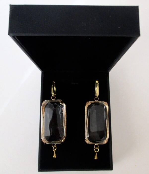 Pair of Deco Faceted Clear Crystal 3-Inch Earrings With Vermeil - Image 6