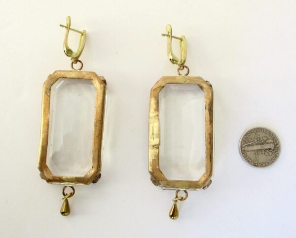 Pair of Deco Faceted Clear Crystal 3-Inch Earrings With Vermeil - Image 4