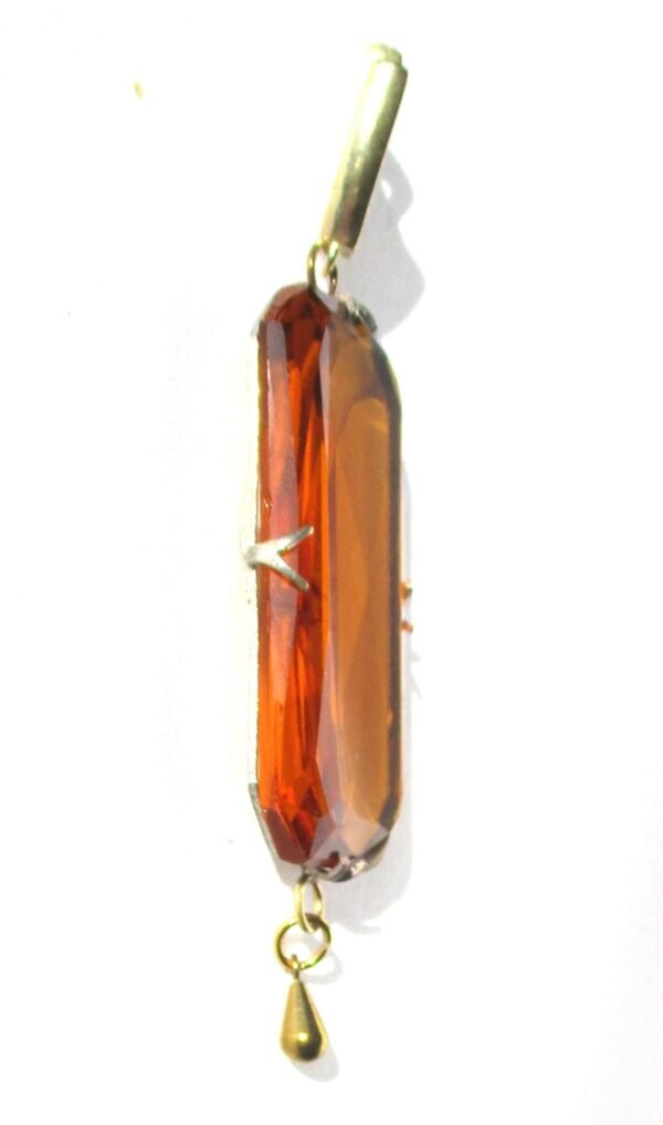 Pair of Art-Deco Large Faceted Citrine-Colored Crystal Earrings With Vermeil - Image 2