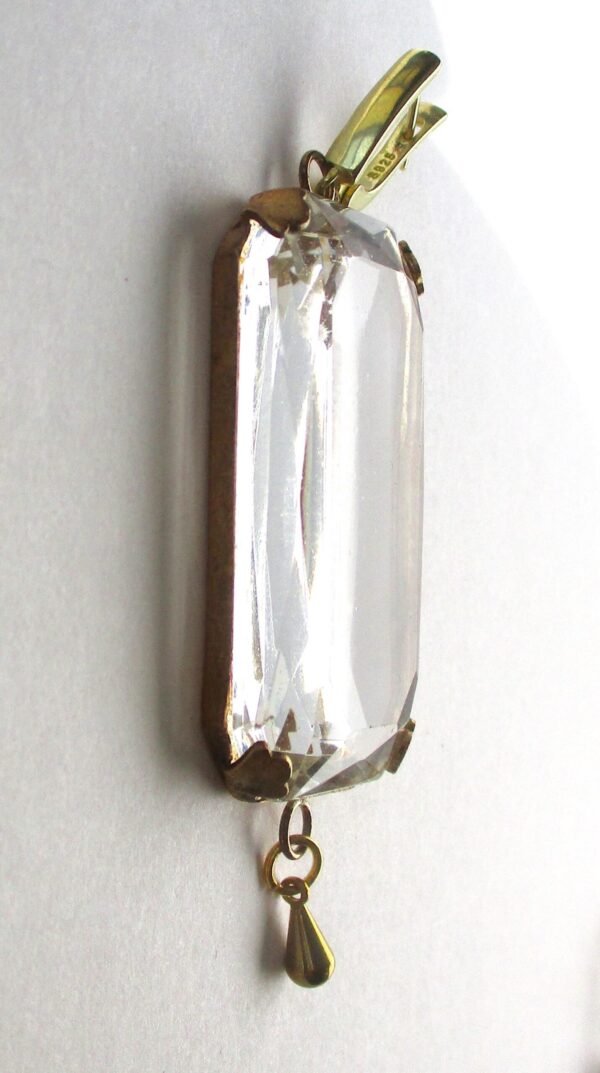 Pair of Deco Faceted Clear Crystal 3-Inch Earrings With Vermeil - Image 2
