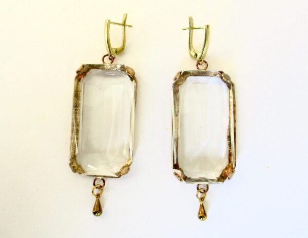 Pair of Deco Faceted Clear Crystal 3-Inch Earrings With Vermeil - Image 3