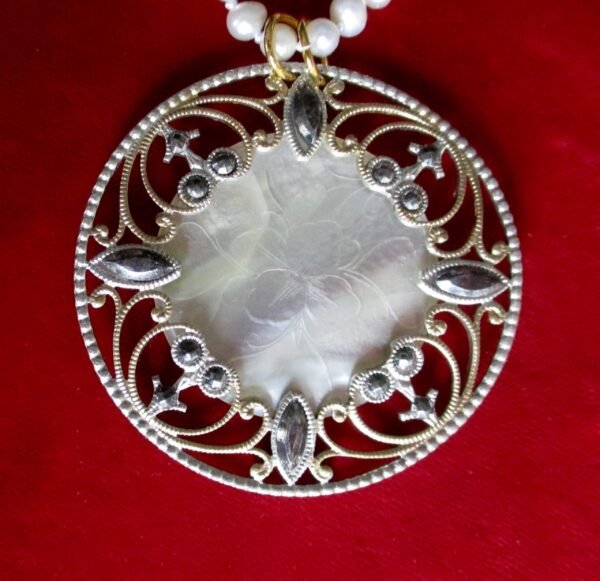 Antique Cut Steel & Mother-of-Pearl Pendant Choker Necklace/Wedding/Boho/