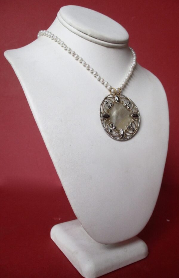 Antique Cut Steel & Mother-of-Pearl Pendant Choker Necklace/Wedding/Boho/ - Image 5
