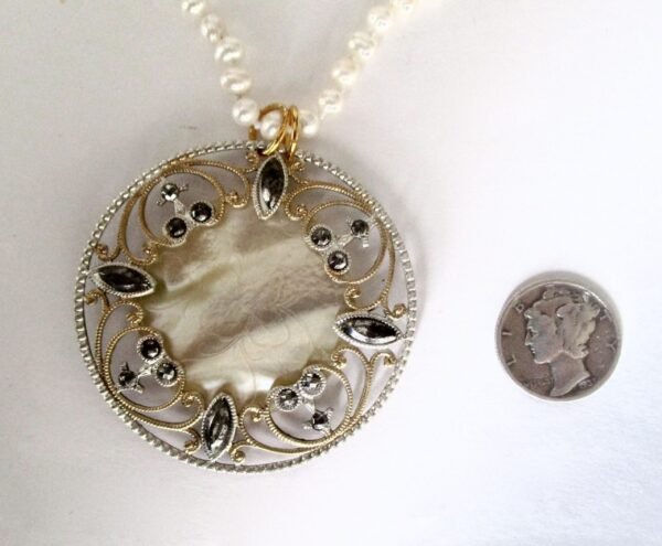 Antique Cut Steel & Mother-of-Pearl Pendant Choker Necklace/Wedding/Boho/ - Image 7