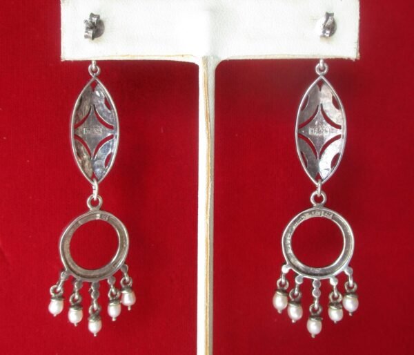 Pair of Vintage Sterling Silver, Marcasite & Cultured Pearl Earrings/Boho/Hippie/Wedding - Image 5