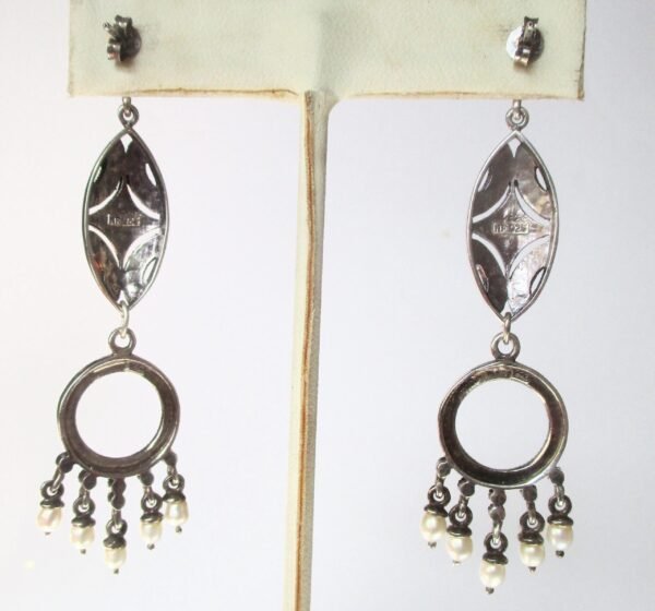 Pair of Vintage Sterling Silver, Marcasite & Cultured Pearl Earrings/Boho/Hippie/Wedding - Image 6