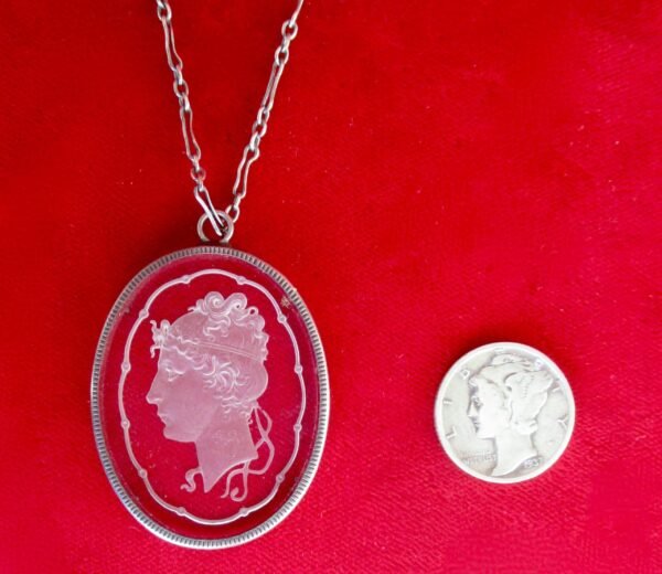 Antique Reverse-Etched Cameo Crystal Pendant Necklace/Wedding/Hippie/Boho - Image 2