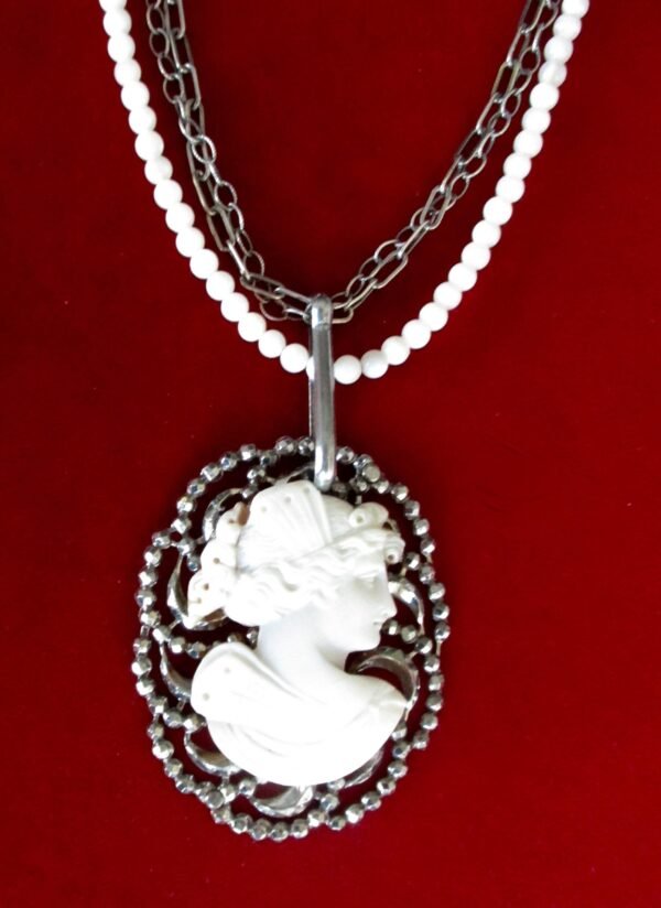 Antique Mother of Pearl and Shell Cameo Choker/Necklace/Pin/Wedding/Boho/Hippie