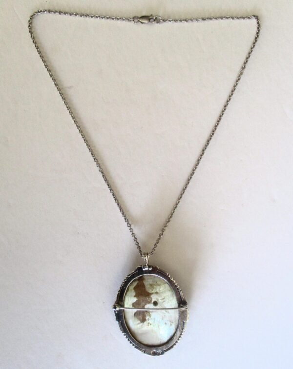 Antique Mother of Pearl and Shell Cameo Pendant With Sterling Silver Frame Choker Necklace/Pin - Image 8