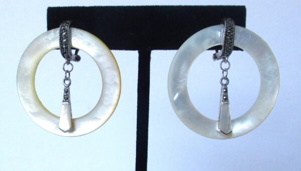 Pair of Vintage Sterling Silver & Mother-of-Pearl Earrings With Omega Backs/Wedding/Boho/Hippie