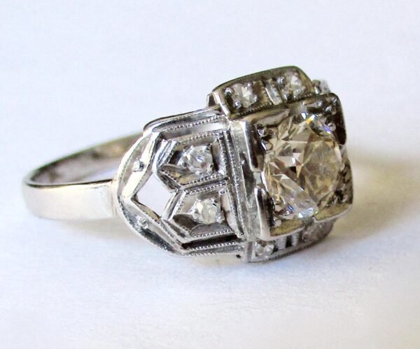 Vintage 9-Stone Platinum & Diamond Engagement Ring of 1.6 cts/Wedding/Boho/Hippie