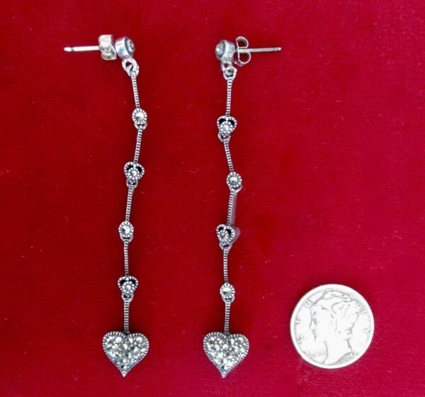 Pair of Vintage Sterling Silver & Marcasite Long Drop/Dangle Earrings/Boho/Hippie Steampunk - Image 3
