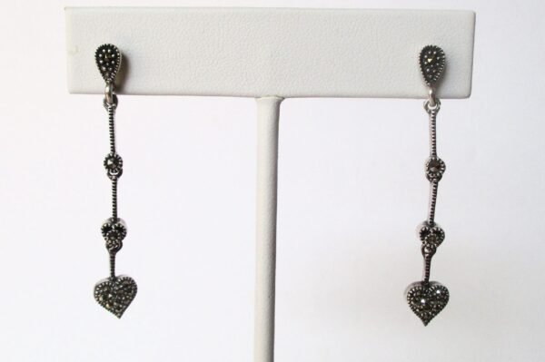 Pair of Vintage Sterling Silver & Marcasite Drop/Dangle Earrings/Boho/Steampunk/Hippie - Image 2