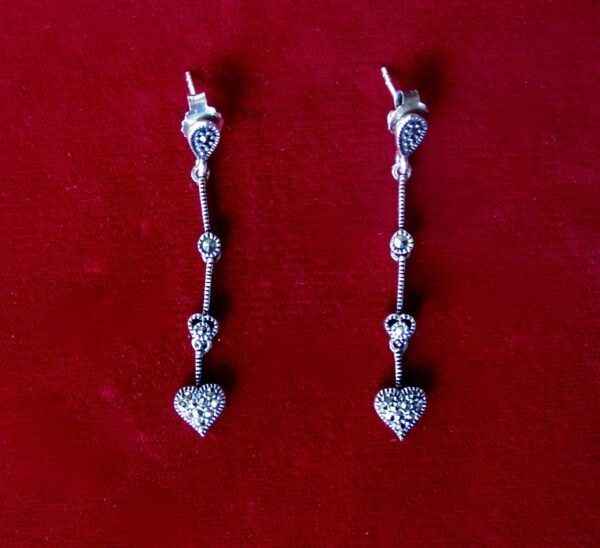 Pair of Vintage Sterling Silver & Marcasite Drop/Dangle Earrings/Boho/Steampunk/Hippie - Image 4