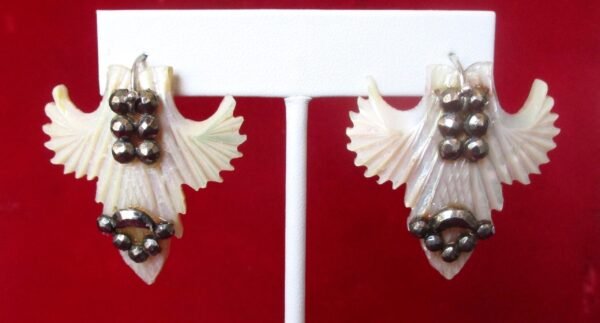 Pair of Antique Cut Steel & Hand-Carved Mother-of-Pearl Earrings/Boho