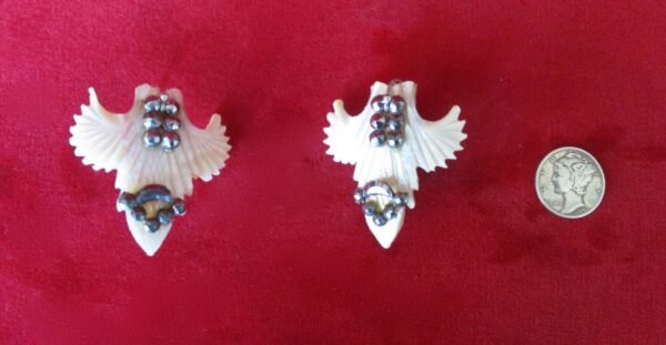 Pair of Antique Cut Steel & Hand-Carved Mother-of-Pearl Earrings/Boho - Image 3