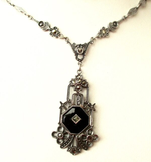 Antique Sterling Silver - Black Onyx - Marcasite Choker/ Necklace/Boho/Steampunk - Image 6