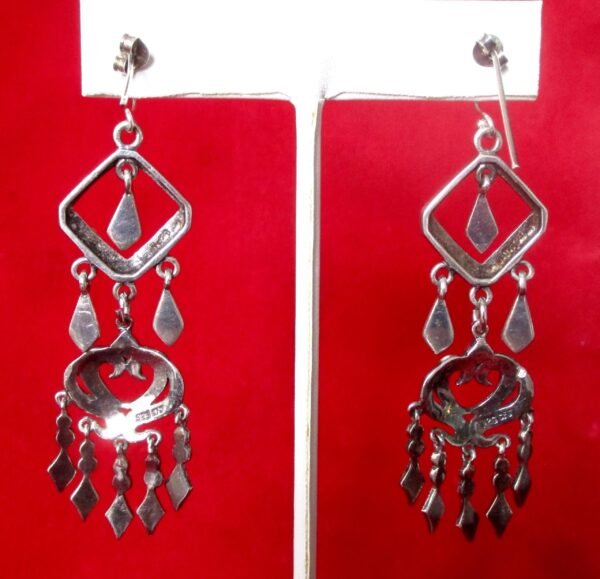Pair of Vintage Sterling Silver & Marcasite 2 3/4-Inch Drop/Dangle Earrings/Boho/Hippie - Image 5