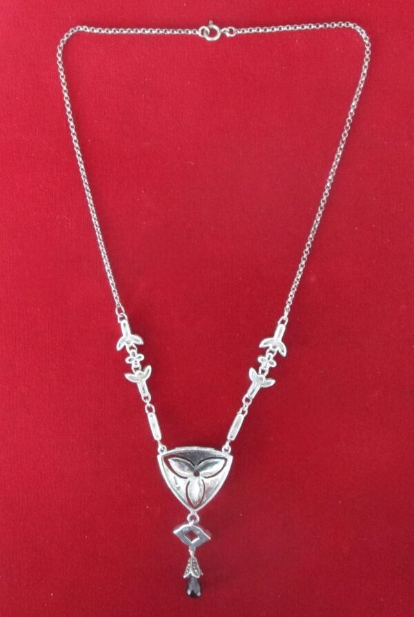 Vintage Sterling Silver & Marcasite Necklace With a Faceted Garnet "Drop"/Boho - Image 6