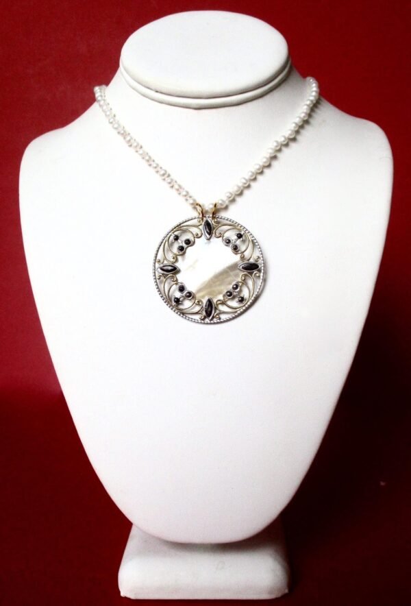 Antique Cut Steel & Mother-of-Pearl Pendant Choker Necklace/Wedding/Boho/ - Image 4