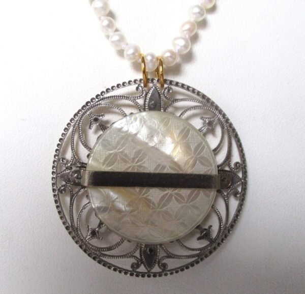 Antique Cut Steel & Mother-of-Pearl Pendant Choker Necklace/Wedding/Boho/ - Image 8