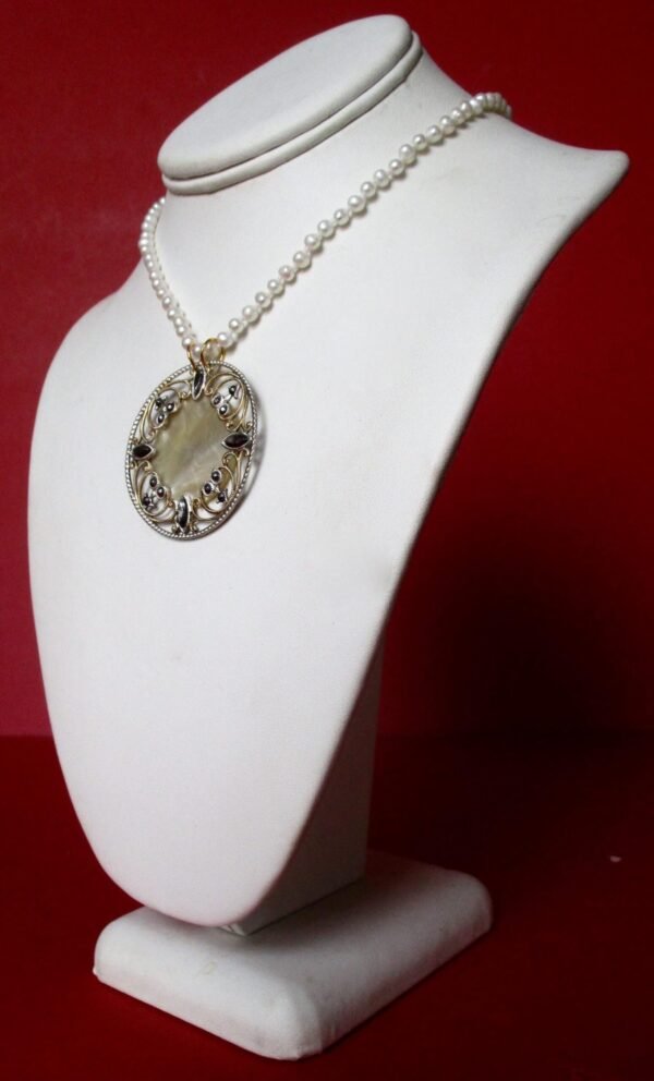 Antique Cut Steel & Mother-of-Pearl Pendant Choker Necklace/Wedding/Boho/ - Image 3